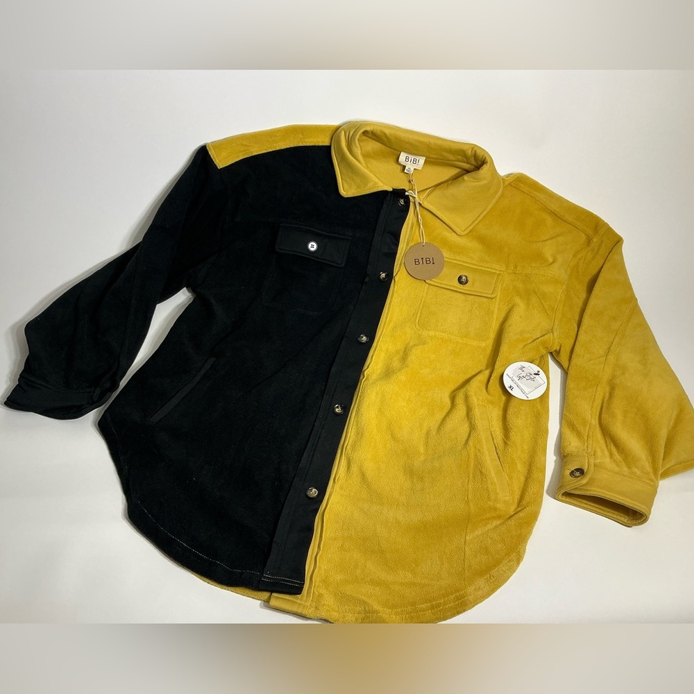 NWT BiBi Mustard and Black Button-Up Fleece Shirt/Jacket